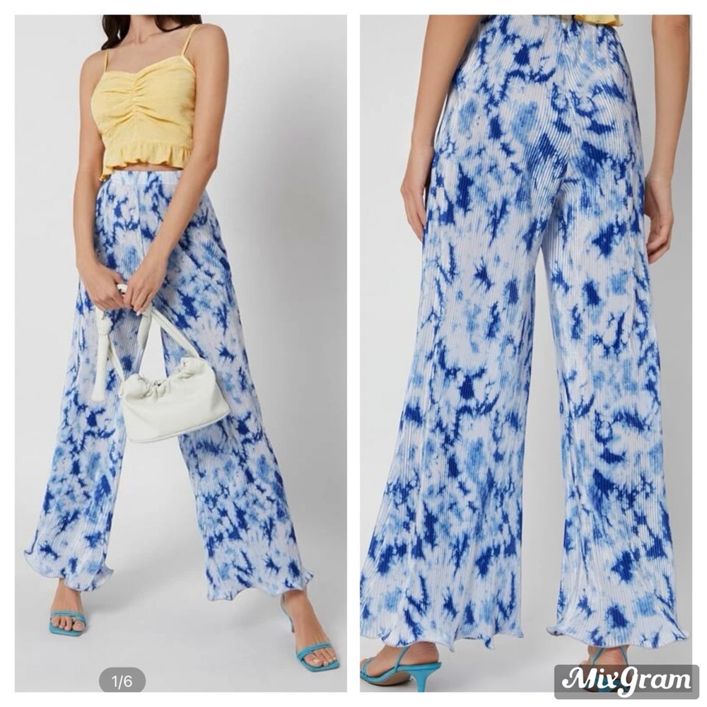 Blue Tie Dye Lettuce Trim Pants